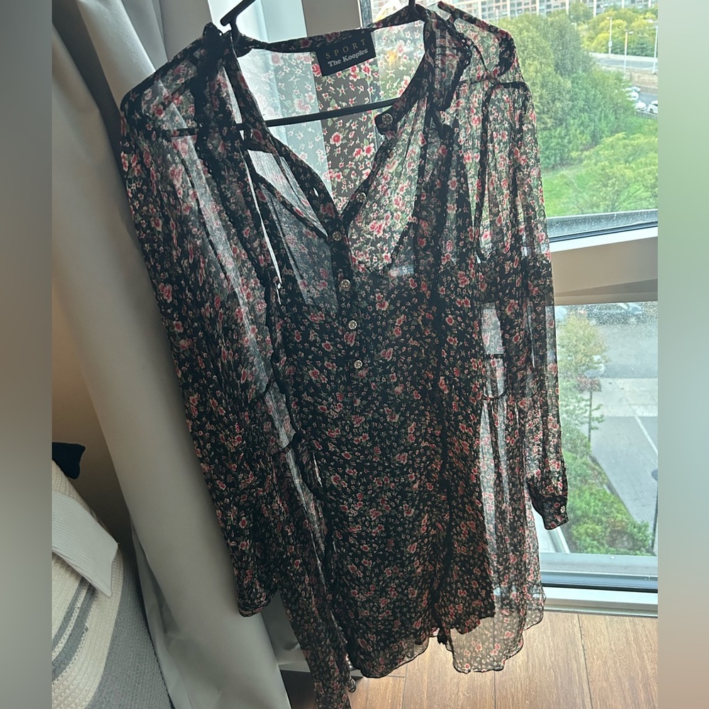 The Kooples Black and Pink Floral Dress Size M